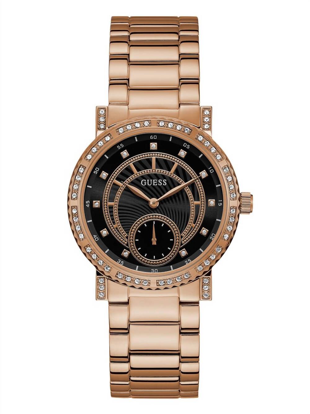 NEW GUESS women's stainless steel crystal casual watch in rose gold